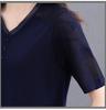 Women's Summer Ice Silk V-Neck Lace Knit T-shirt: Age-Defying, Tummy-Concealing Short Sleeve for Mid-Aged Moms 40s.