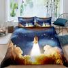 Art Duvet Cover Dimgray Science Fiction Space Themed Minimalist Illustration with Stars Planets and Rocket for Room Decorative
