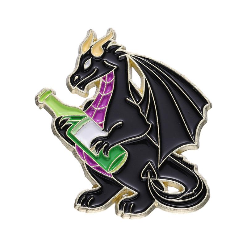 Playful Dinosaur Black Drink Cup Metal Brooch Creative Animal Badge Accessory For Fashion Enthusiasts