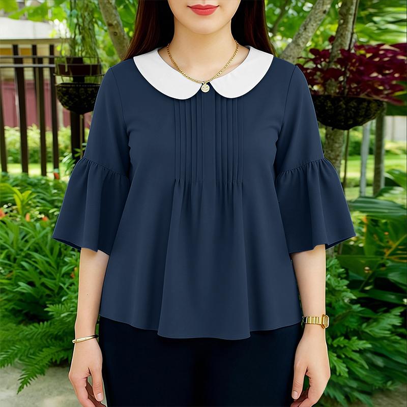ZANZEA Womens Doll Collar Loose Casual 3/4 Sleeve Blouse