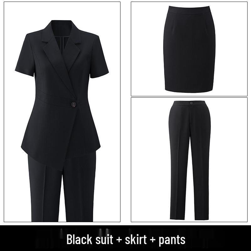 Women's Black Short-Sleeve Suit Jacket – Summer Lightweight, Elegant, Slimming, Professional Wear