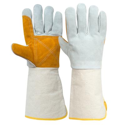 Svářečské rukavice Plátěné manžety na míru Rukavice s plnou dlaní Prodloužené Odolné Svářečské Pracovní ochranné Rukavice z hovězí kůže Svářečské rukavice