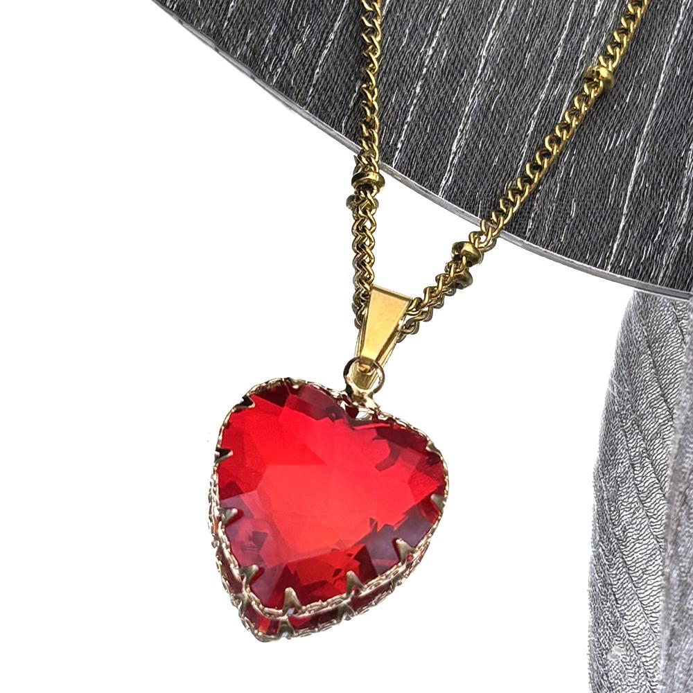 

Gothic Punk Red Heart Glass Pendant Necklace Choker for Women Men Stainless Steel Gold Color Clavicle Chain Necklaces Jewelry