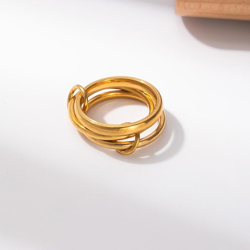 Stainless Steel Waterproof Zircon Three-Layer Stacked Round Ring for Women Non Tarnish Interlocked Rings Set Trend Jewelry Gift