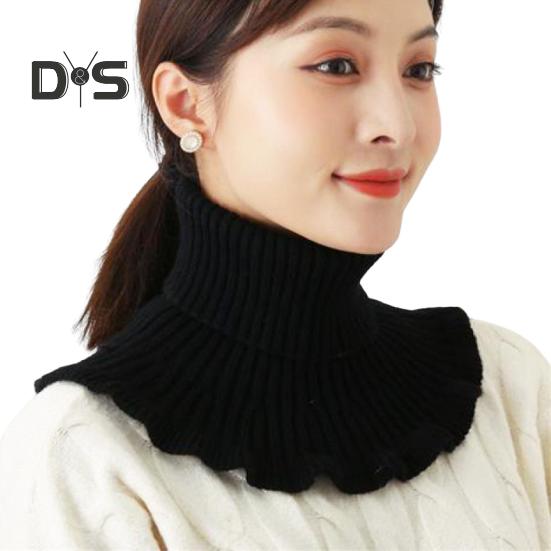 Damski szalik z wysokim kołnierzem, prążkowana faktura, falbaniasta lamówka, jednolity kolor, dziergany kołnierz, jesień, zima, pogrubiony, ciepły, fałszywy kołnierz