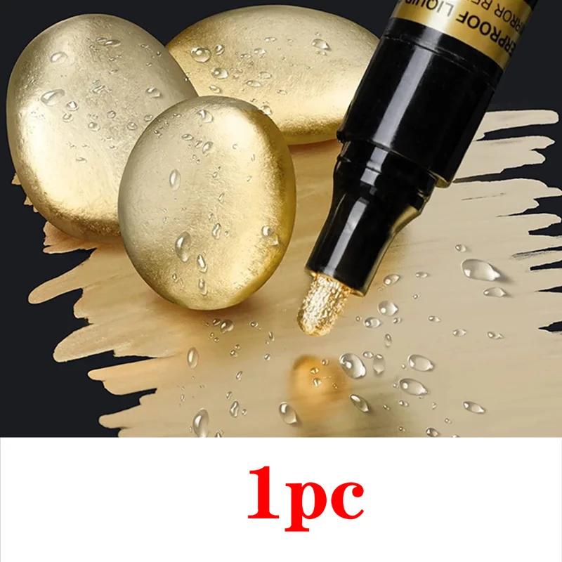 

1-3pcs Chrome Mirror Marker Pen 2mm DIY Reflective Paint Pen Permanent Gold SILVER Marker Touch Up, Model Painting, Marking