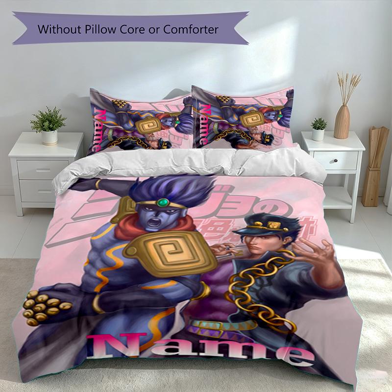3pcs Custom Name JoJo's Bizarre Adventure Set,Includes 1 Duvet Cover and 2 Pillowcases,All-season Bedroom Decor
