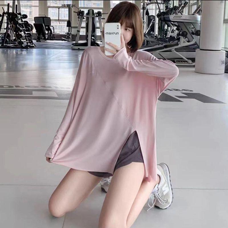 

Split Sports Tops Women s Loose Running Smock Quick-Drying T-shirt Plus Size Plus Size Ladies Workout Clothes Long Sleeves Yoga Pregnant Women 878 Pink Tops L