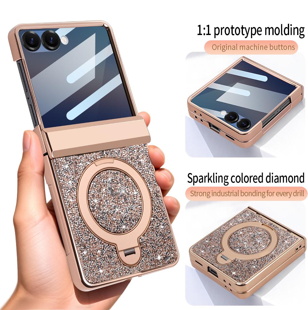 360 Rotating Bracket Luxury Magnetic Case for Samsung Flip 7 6 Full Protection Tempered Glass Screen Protector Kickstand Cover