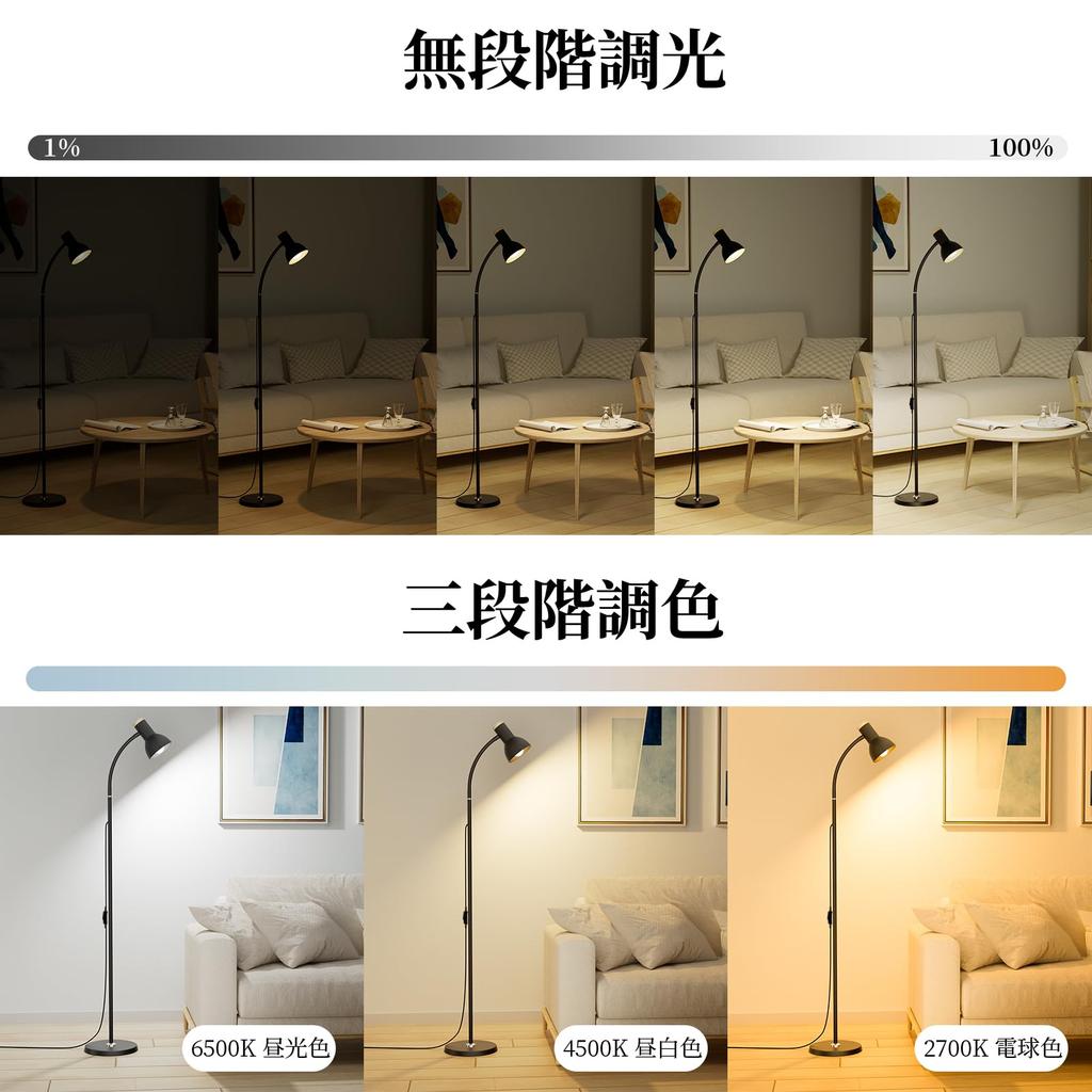 OTANBER Floor Lamp, Ambient Lighting, Stand, 12W, Stepless Dimming, 2700K to 6500K Color Temperature Adjustment, Bright LED Floor Lamp, Reading