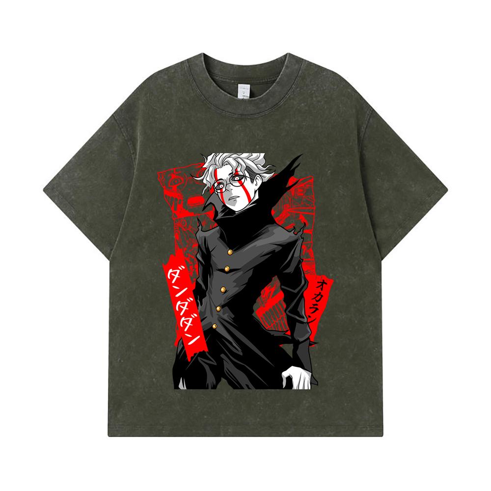 

275 GSM Washed T-shirts 100% Cotton Dandadan V35 Okarun Print Unisex Heavy Cotton T Shirt S армия зеленый