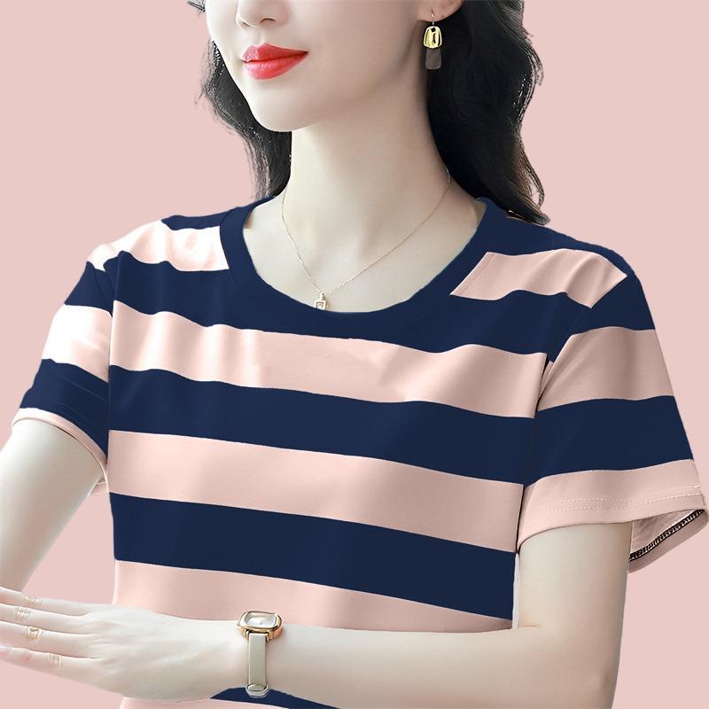 

Summer Striped T-shirt Women s Short-sleeved T-shirt Clothes Loose Top 5XL