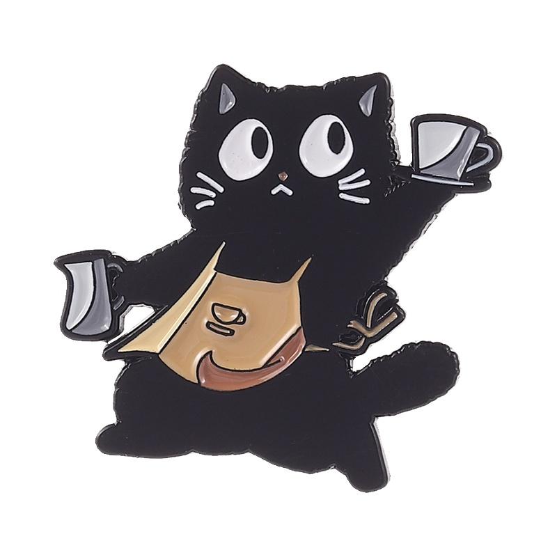 

Barista Black Cat Enamel Pin Cartoon Cat Brooches Apron Animals Lapel Badge For Backpacks Bags Adorable Gift For friends