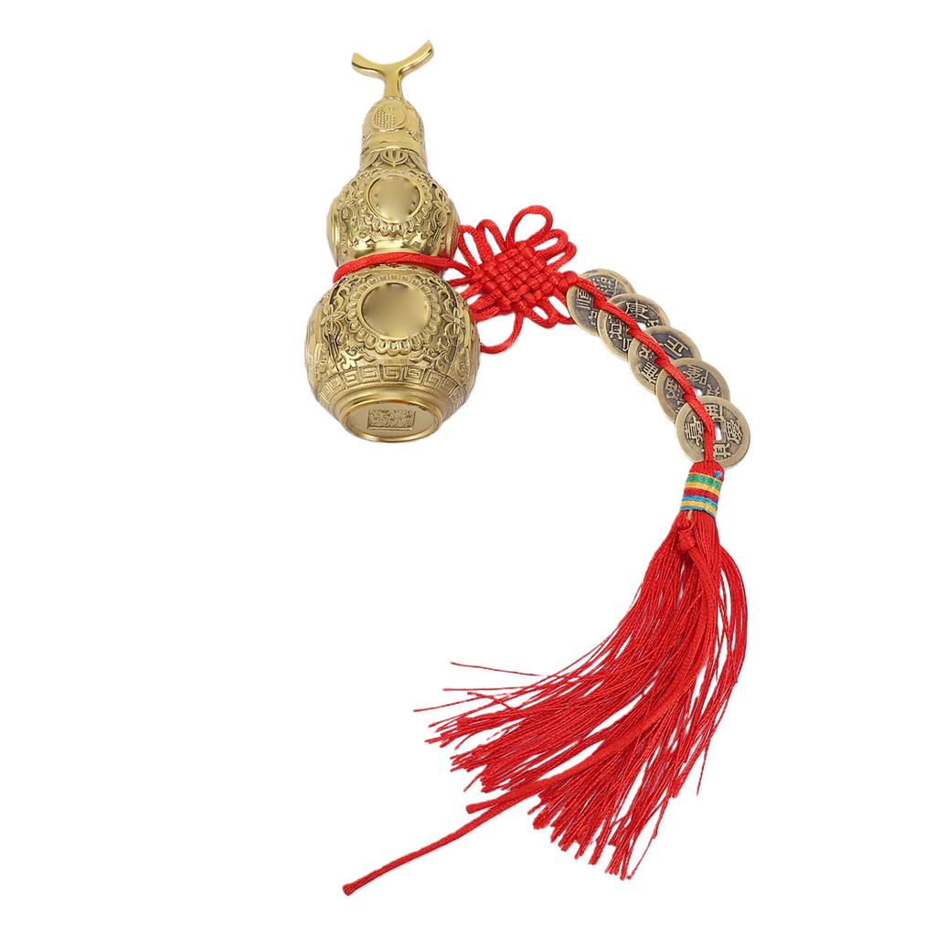 Mosazná tykev Feng Shui Ornament Ručně vyrobená Wu Lou Sběratelská s 5 čínskými mincemi pro bohatství zdraví štěstí Domov Kancelář