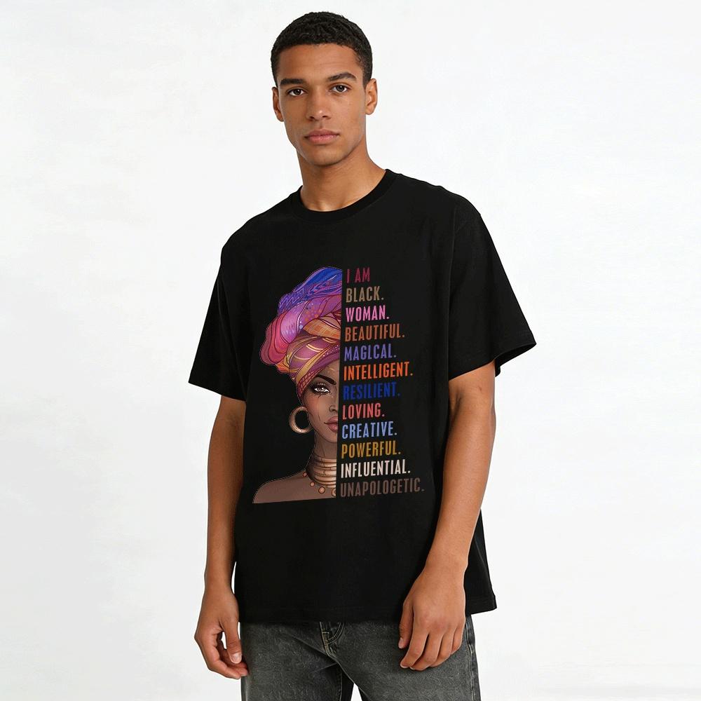 I AM BLACK WOMAN Statement Tee Empowering Cultural Expression Top Pure cotton T-shirt