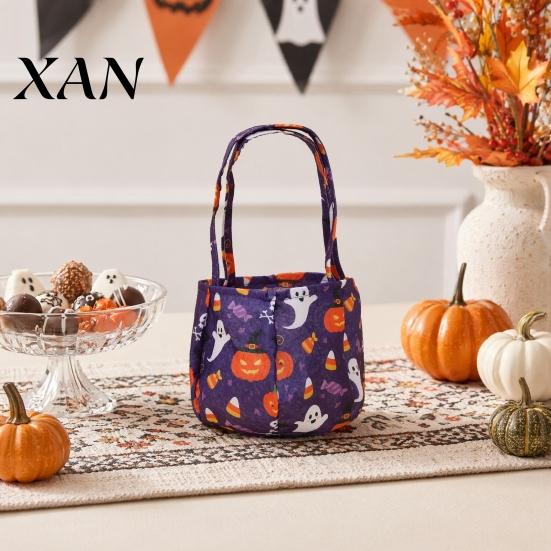 Trick or Treat Bag Halloween Candy Bucket for Kids, Non-Woven Tote Festive Carrier Basket, Pumpkin Ghost Snack Holder with Handle Party Favors Bat