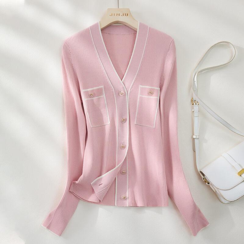 Women s Wool Blend Contrast V-Neck Cardigan M