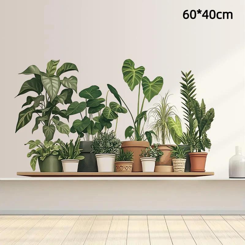 Hanging Green Potted Plants Wall Decal Realistic Look Removable Design For Bedroom Living Room Office Home Decor