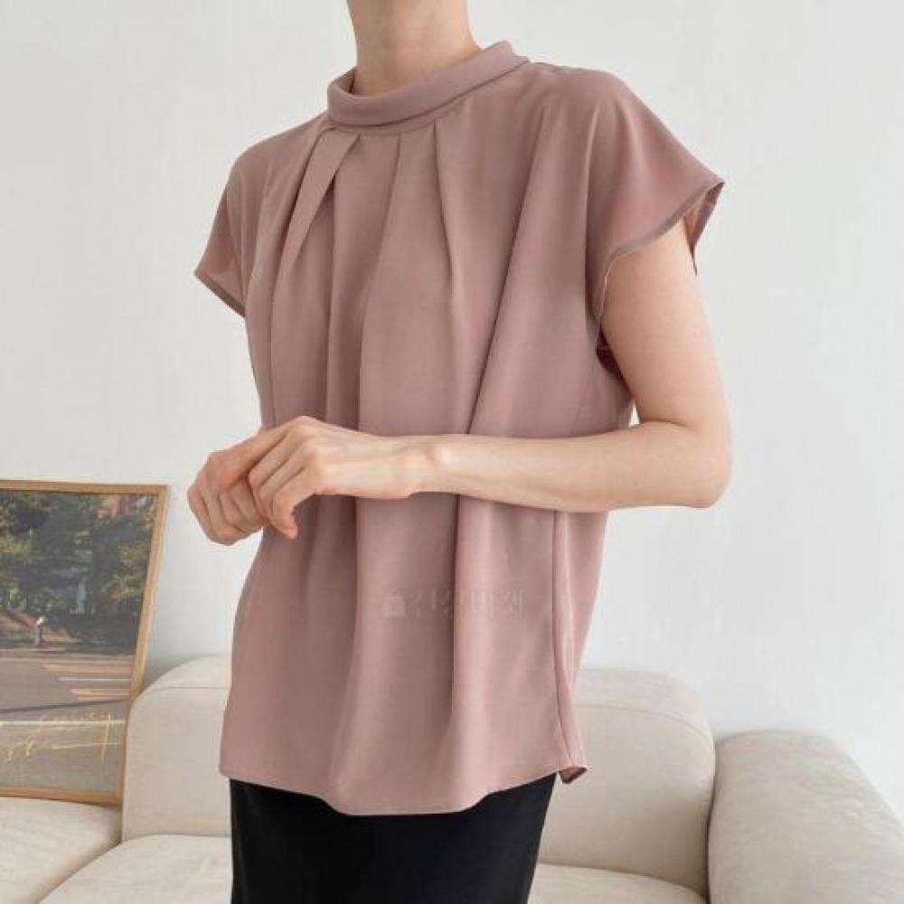 Open Run Acan S Pleated Short Sleeve SleeveleSS blouSe Women Summer