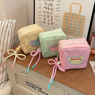 Mini Sanitary Napkins Storage Bag Embroidery with Lanyard Lipstick Storage Pouch Gift Large Capacity Feminine Period Pouch