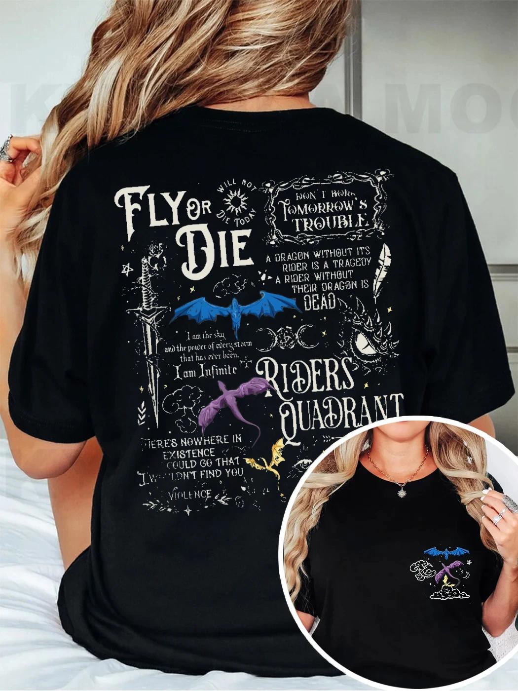 

2 Side Patten Cotton Tee Basgiath War College Dragon Rider Retro Shirt Fourth Wing Riders Casual TShirt Fantasy Apparel Y2K Top 4XL