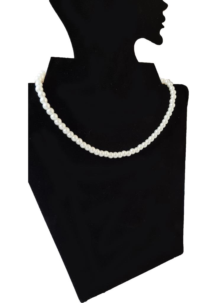 Choker náhrdelník z bílých perel – Korálkový límec z umělých perel, Elegantní šperk z imitace perel
