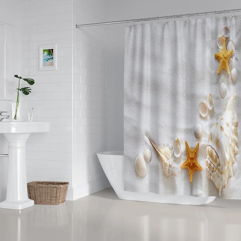 

Новая шторка для душа 2022 года, рисунок «Морская звезда, пляж», перегородка для ванной, водонепроницаемая, вид на кокосовое море, полиэстер 90x180cm