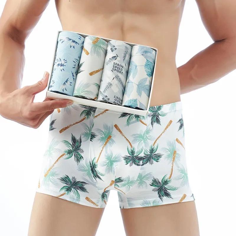 4PCS Men Boxer Shorts Men's Underwear Boxers Homme Soft Solid Boxershorts Male Panties Seamless Underpants
