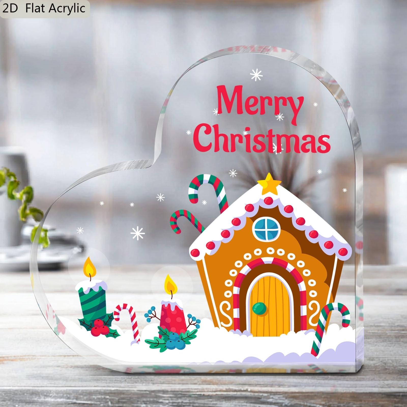 

Gingerbread House Christmas Tabletop Ornamen Sign, with Candle - Snowy Design, with Merry Christmas Message, Holiday Gift for Family & Friends, 10*10cm