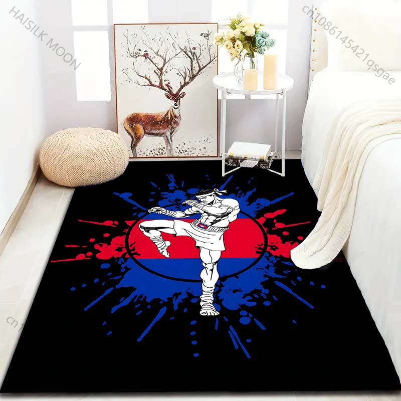 Muay Thai Fighting Print Carpet for Bedroom Living Room Bedside Sofa Floor Mat Modern Home Decor Area Rug Large Size