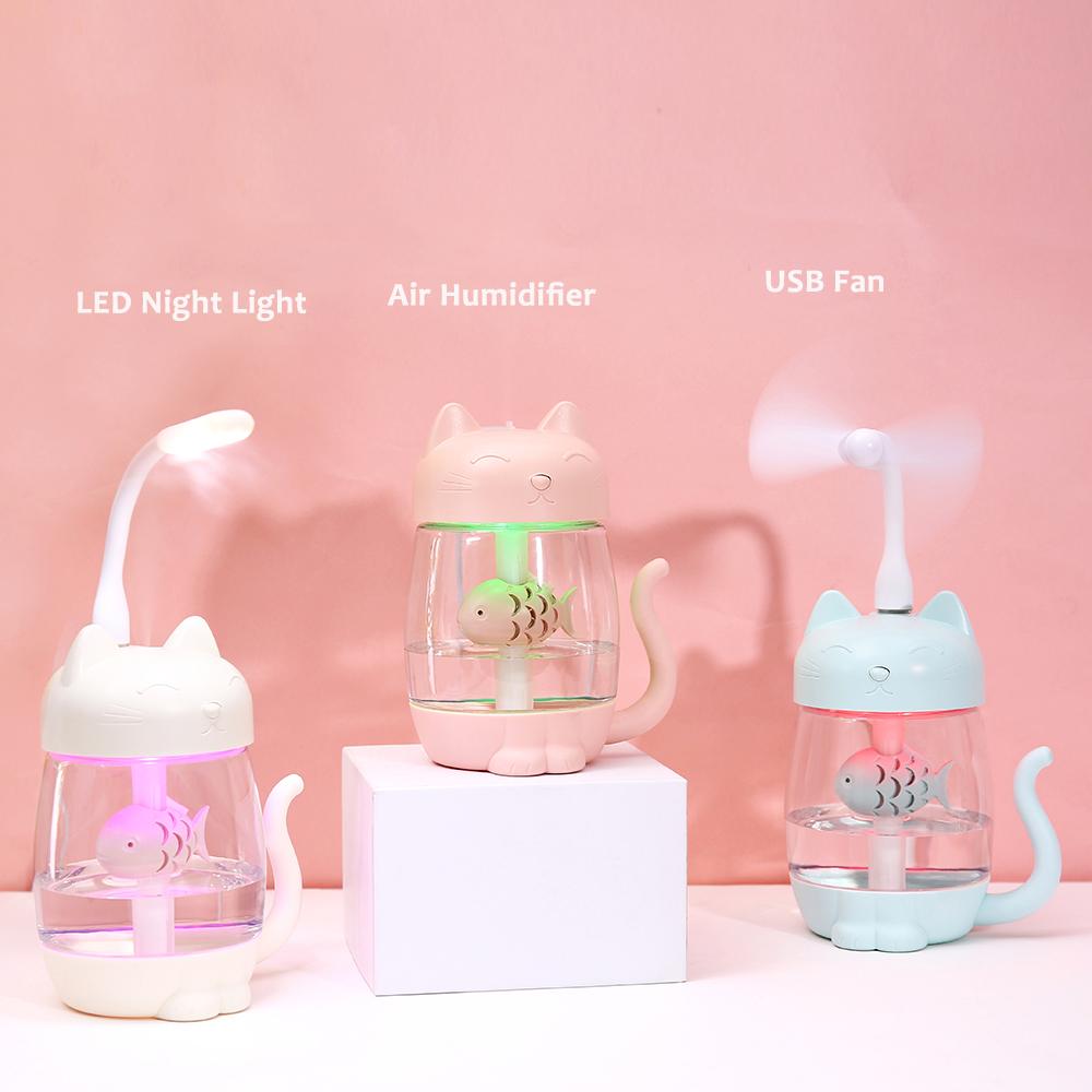 350ml Humidificador Cartoon Katze Usb Luftbefeuchter Ultraschall Leise Farbe Led 3 In 1 Aroma Diffusor Für Home Office Auto