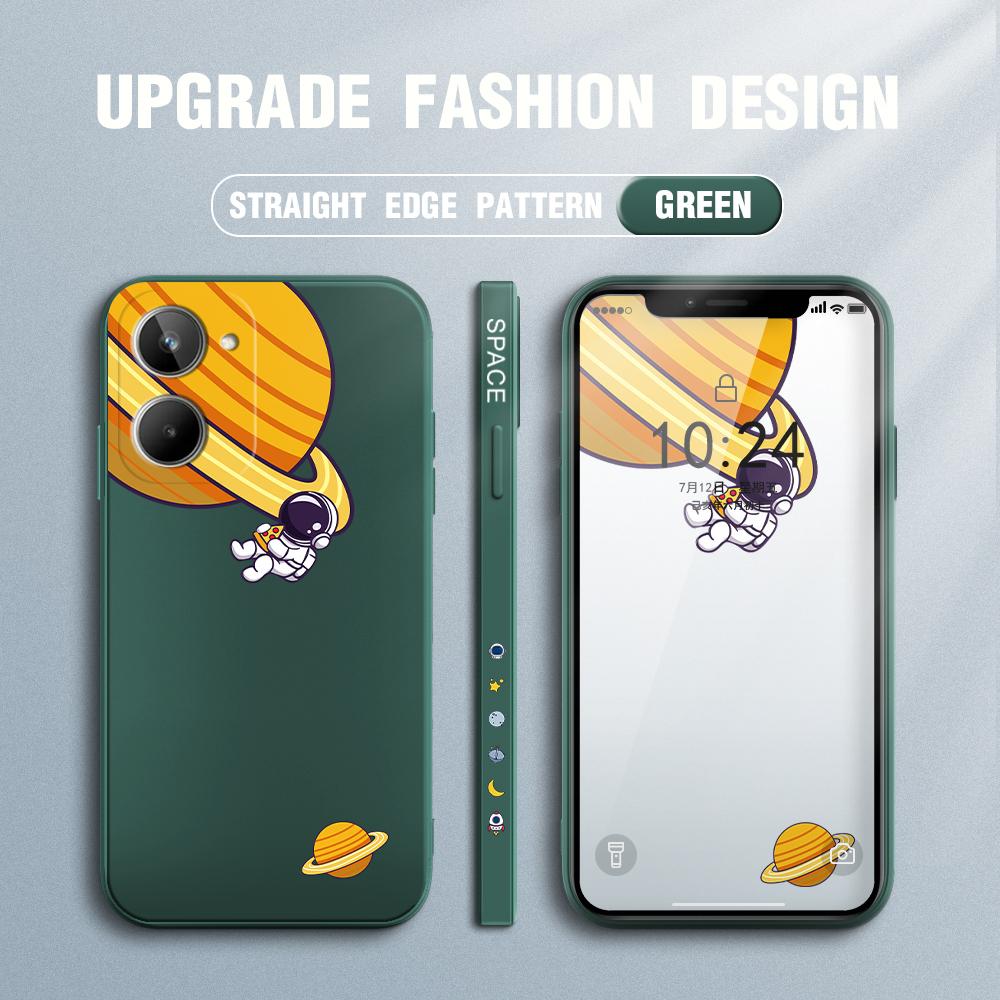 Cartoon Planet Astronaut Handyhülle für iPhone 15 14 13 12 11 Samsung Galaxy S23 S22 A52 A52S Weiche Vollschutz quadratische Flüssigsilikonhülle