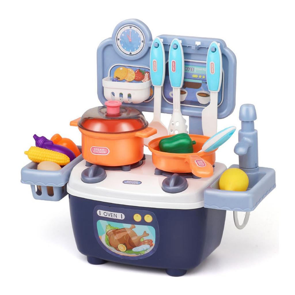 Children Kitchen Toys Plastic Educational Kids Cookware Playset Cooking Toys Birthday Gifts Blue