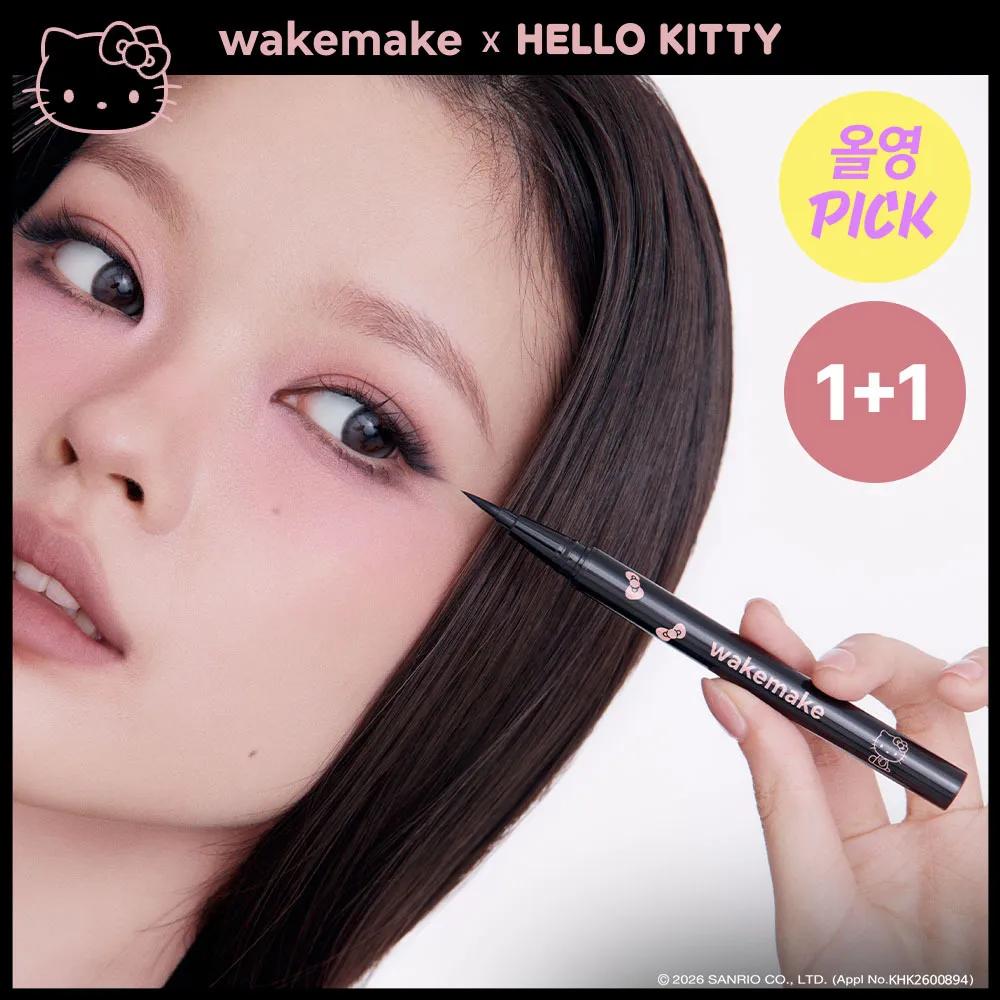 [HELLO KITTY] WAKEMAKE Any-Proof Pen Eyeliner 1+1 Set (2 Colors) 01 Black 1+1