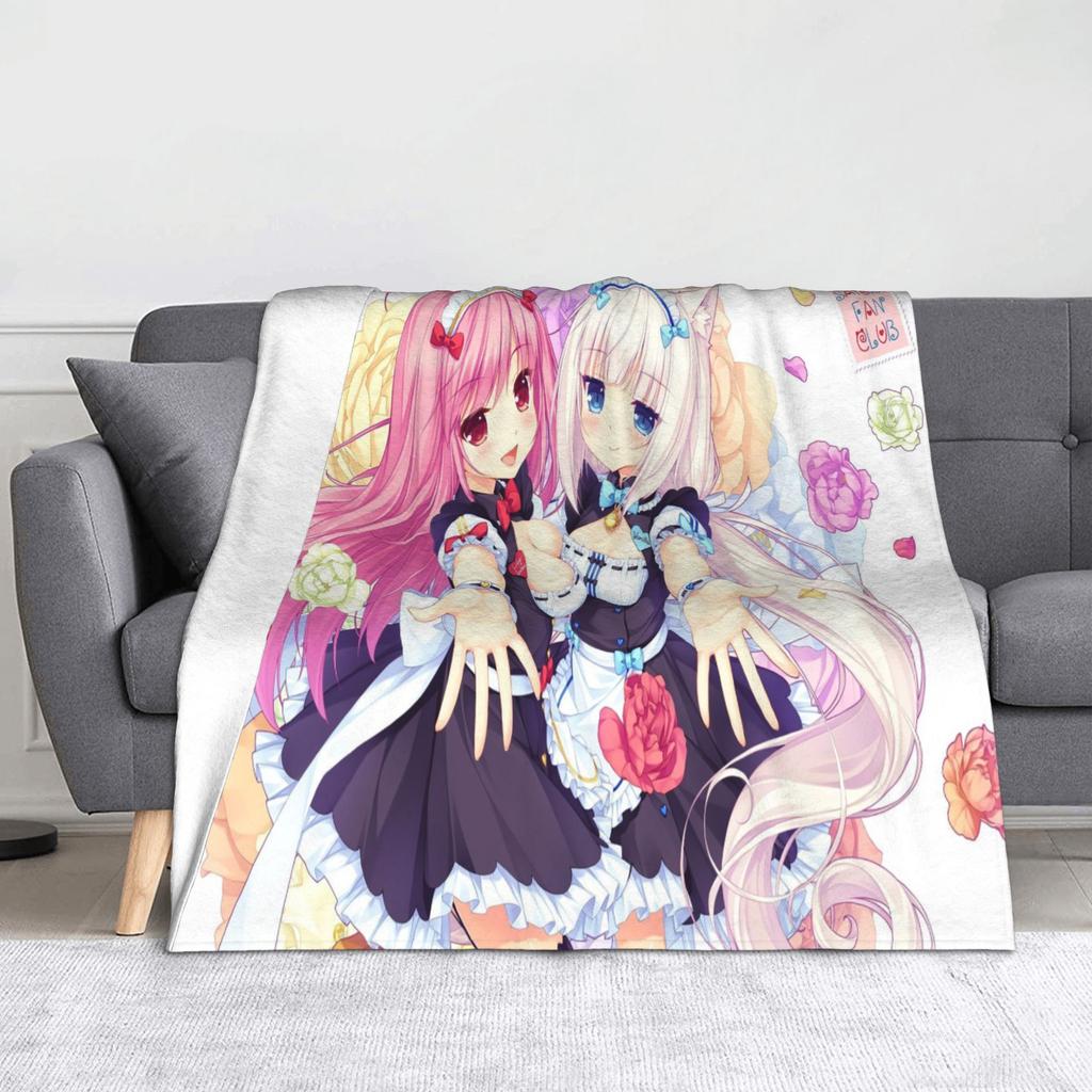 Chocola Vanilla Blanket Flannel Spring Autumn Anime Nekopara Lightweight Thin Throw Blanket for Bedding Couch Bedspread