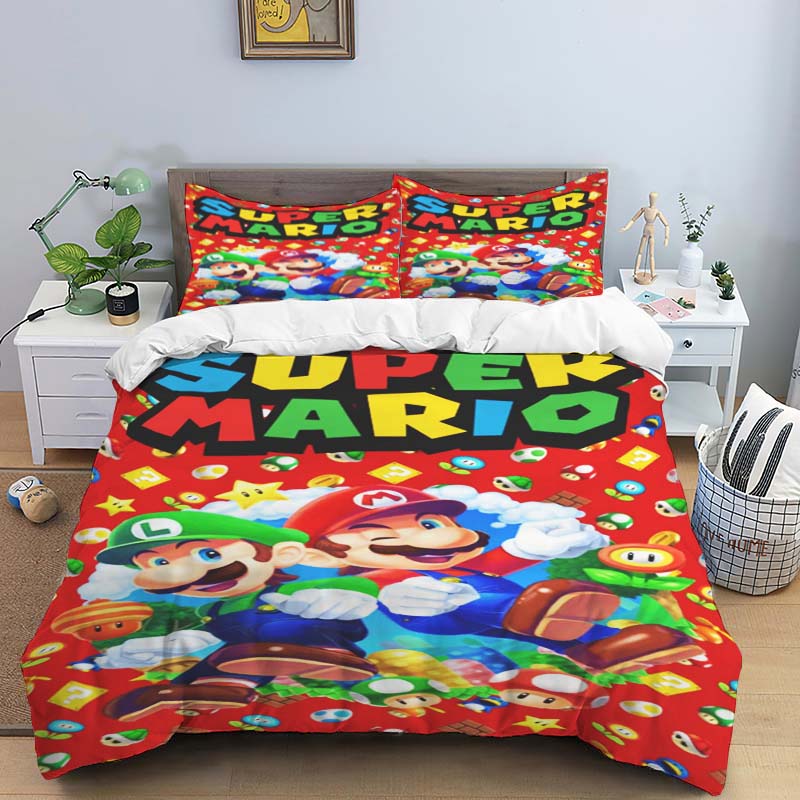 2026 New Super Mario Game-Themed Duvet Covers and Pillowcases – Suitable for Single, Double, Queen, and King Beds