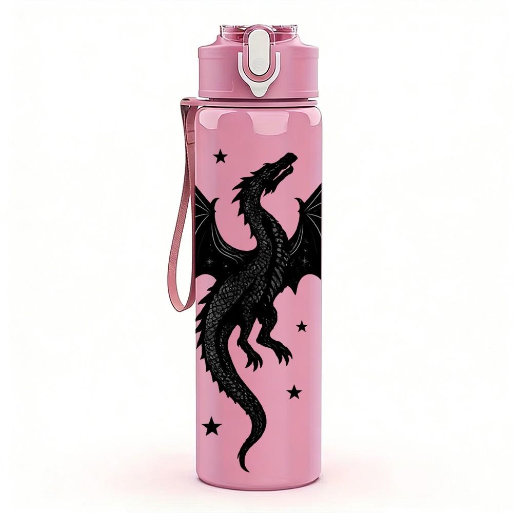 1PC Black Silhouette Dragon Art 750ml Color Plastic Sports Water Bottle Leakproof Flip Straw Lid Suitable for Sports Office Home Use