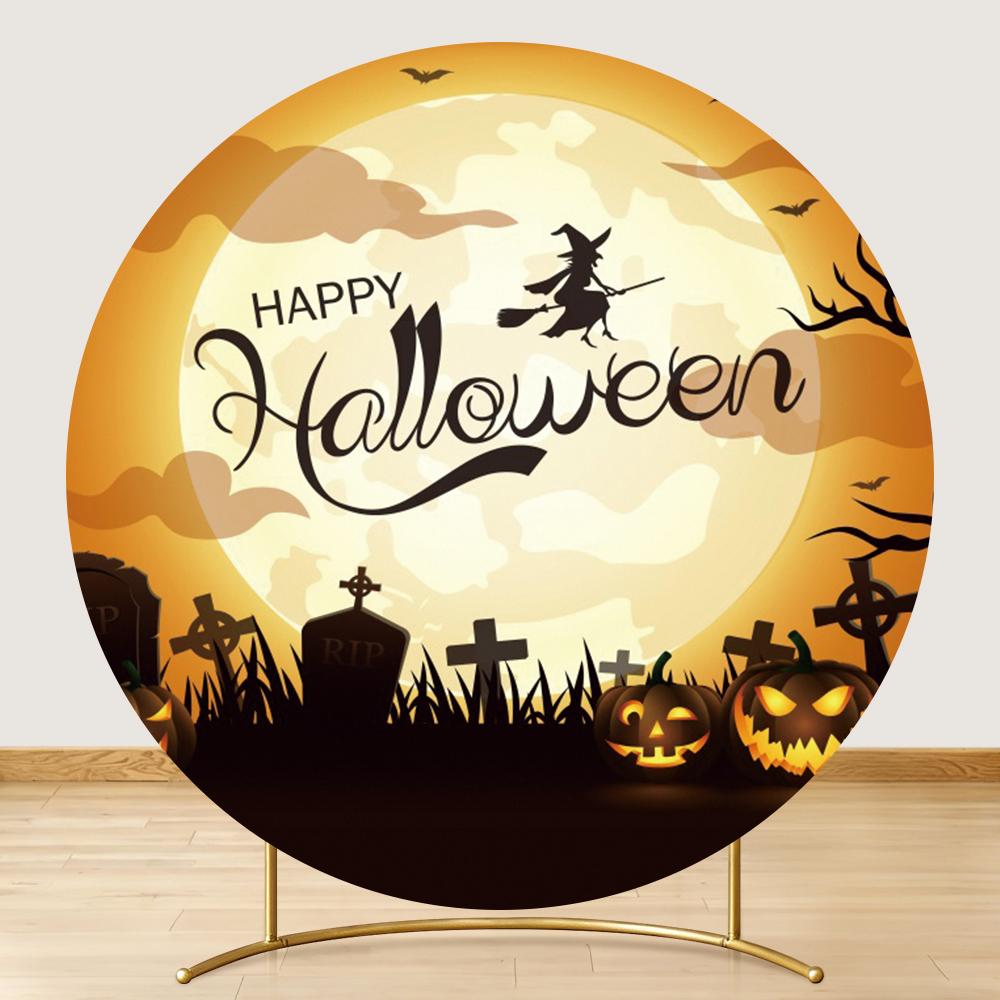 Halloween Party Round Backdrop Cover Pumpkin Witch Full Moon Night Castle Baby Shower Birthday Circle Photo Background Props