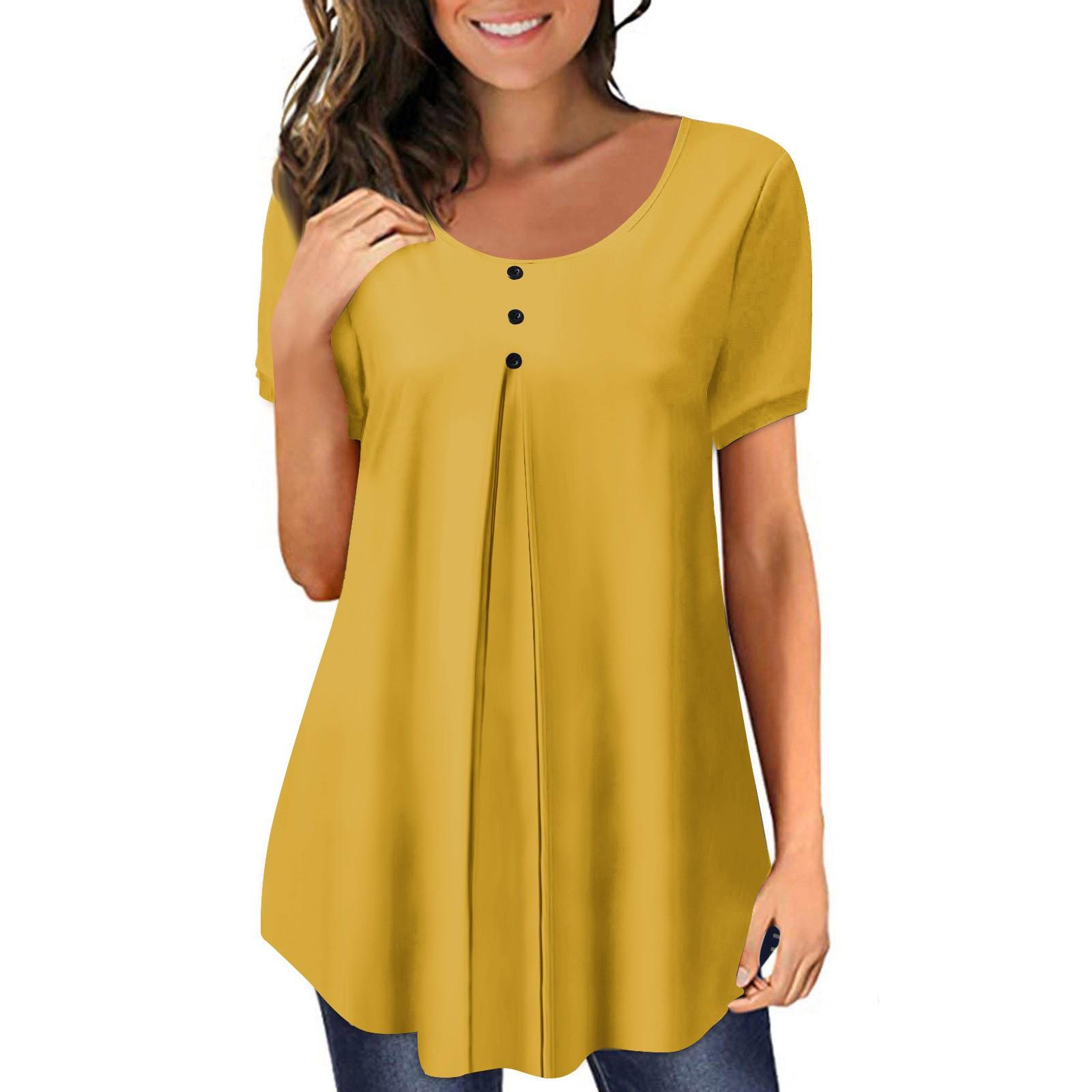 

Женский летний пуловер больших размеров с принтом, свободная футболка с круглым вырезом и короткими рукавами L жёлтый