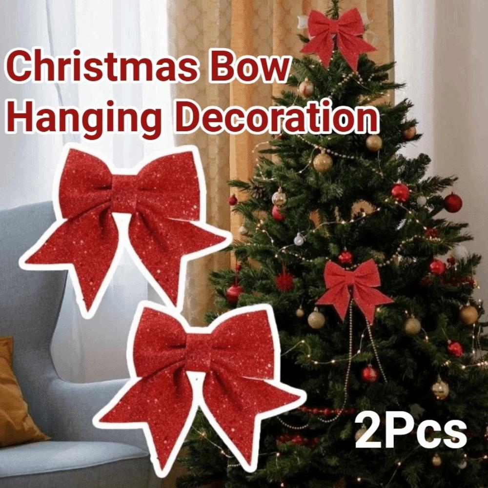 2Pcs Sparkling Xmas Tree Bowknot Ornaments Christmas Hanging Decorations Christmas Tree Decoration