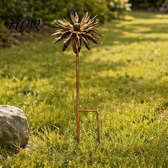 Artistic Outdoor Stake Vintage Rusty Cornflower Ground Stake 24 Inch Metal Wire Art Rustic Garden Decoration Decor Sculptures for Lawns Yard