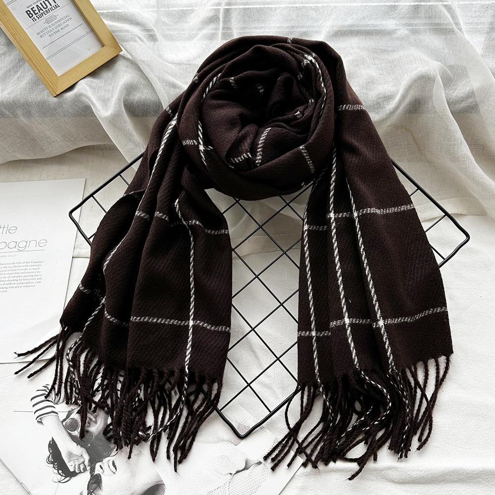 Versatile Winter Plaid Imitation Cashmere Scarf for Girls Warm Tassel New Style Shawl for Boys