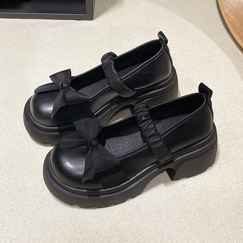 Platform Mary Jane Small Leather Shoes Women's 2025 New Spring High Heel with Skirt Bow Thick Heel Single Shoes