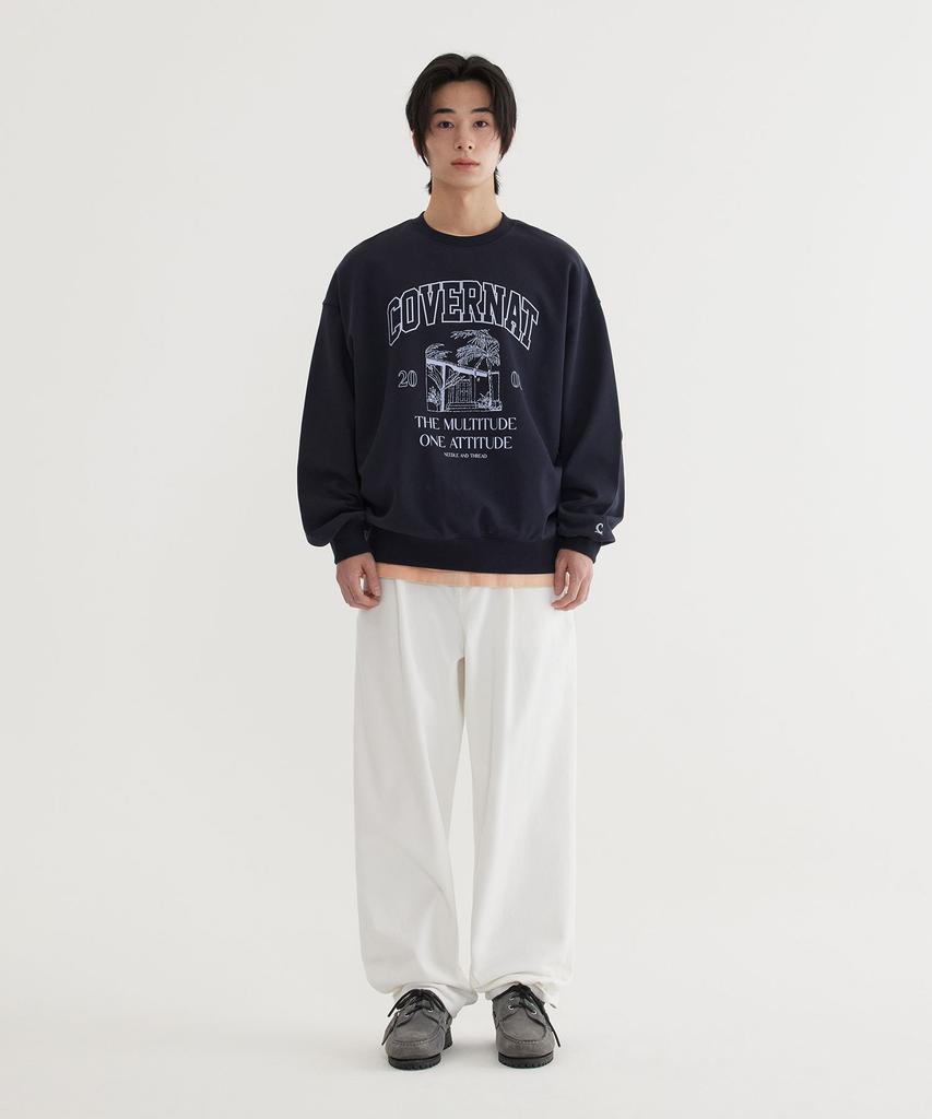 COVERNAT Palm Tree Graphic Sweatshirt Dark Navy