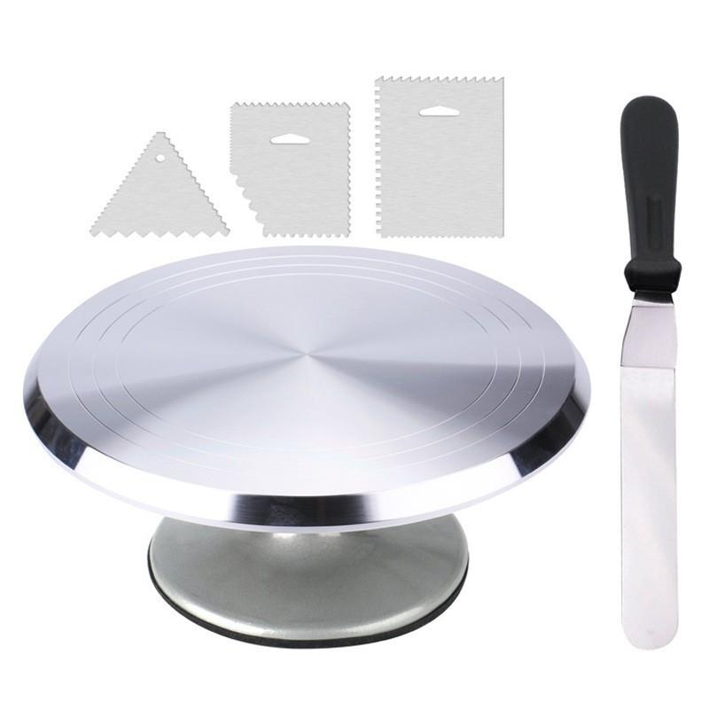6-Piece Aluminum Cake Decorating Turntable Set With Icing Scraper Spatula Baking Pastry Frosting