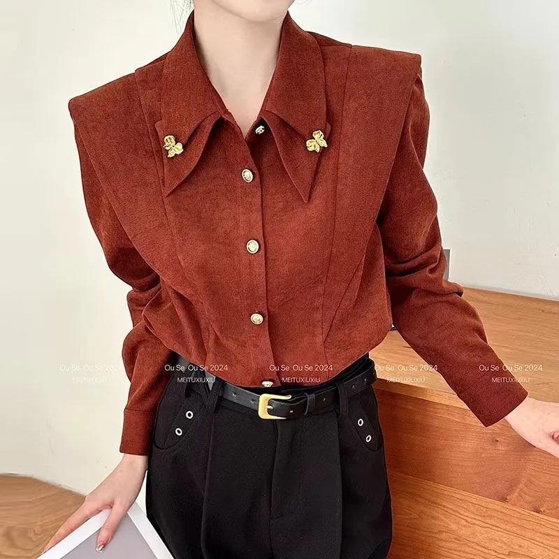 

Autumn Winter New Style Fashion Versatile Shirts French Style Simple Women s Shirts Blouses L червоний