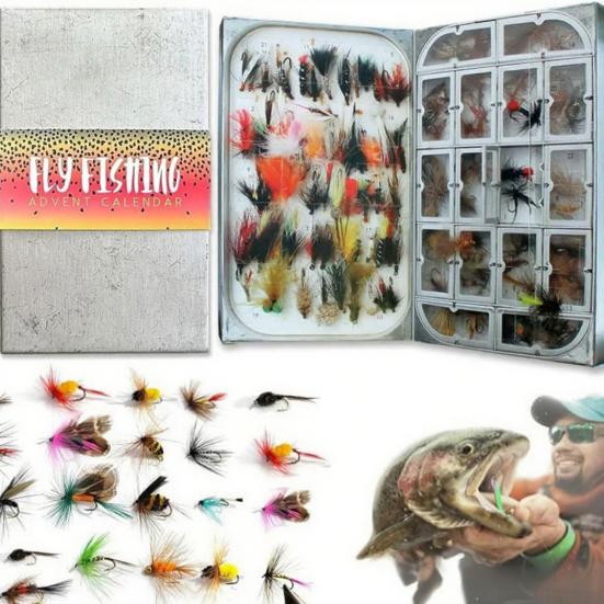 Fly Fishing Advent Calendar 24 Days Christmas Fishing Tackle Calendar Handcrafted Christmas Countdown Gifts for Anglers