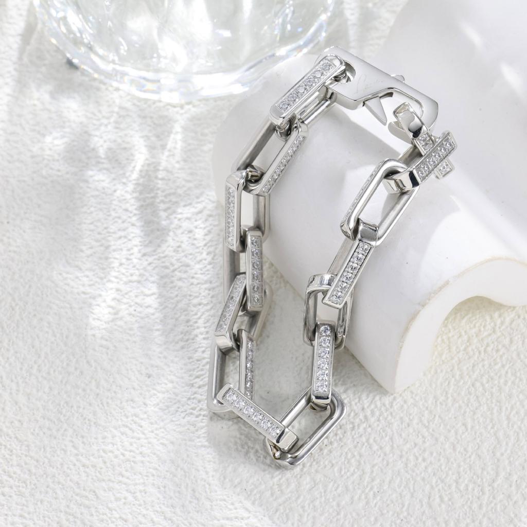 Fashion Heavy Industry Solid Full Diamond Titanium Steel Bracelet Personality Daily Versatile Domineering Hip Hop Does Not Fade