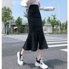 Cotton Blend Midlength Pencil Skirt With Zipper And Ruffle For College Girls
