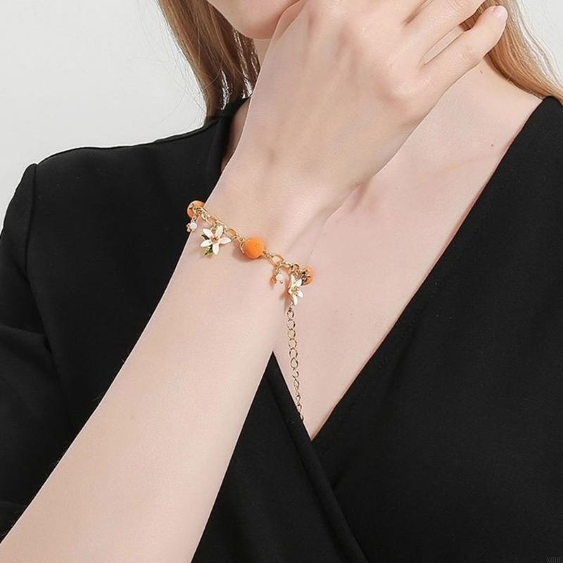Adjustable New Design Gold Plated Stainless Steel fruit Orange Flower Bracelet Women's girl Luxury Gifts